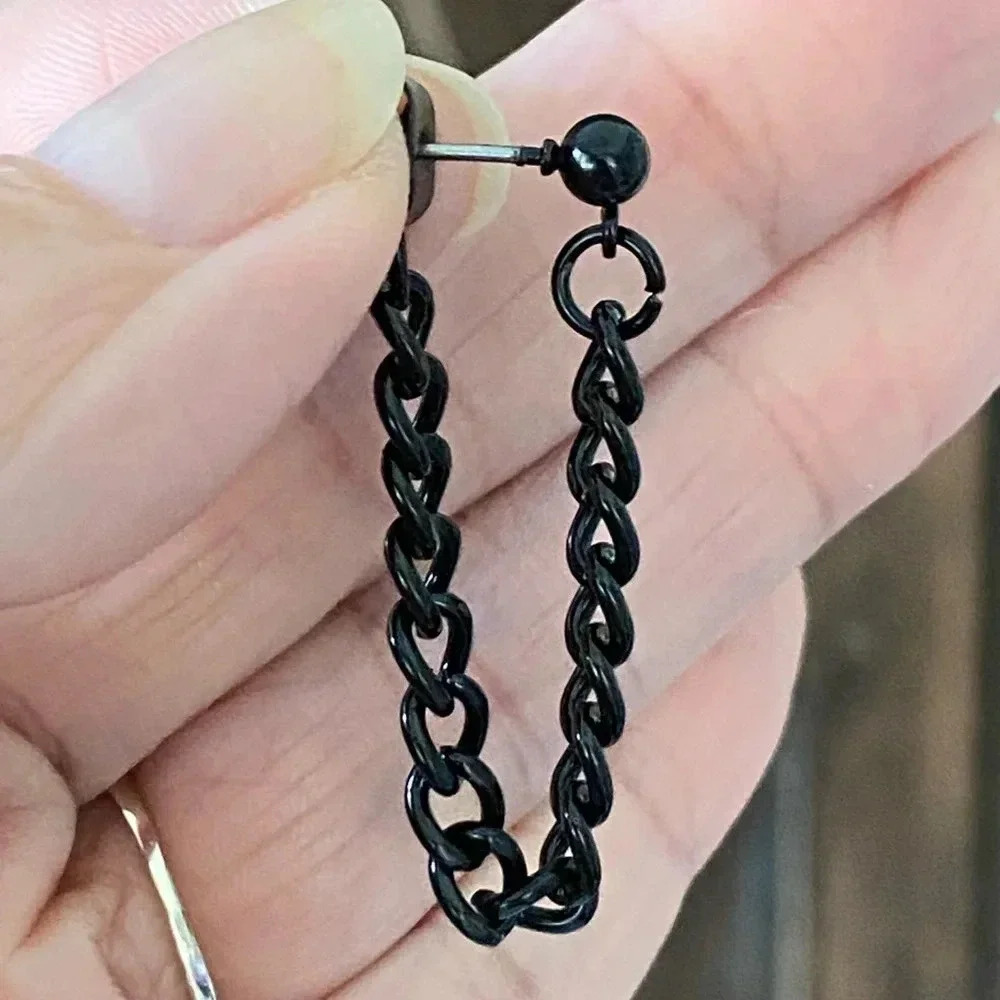Black Chain Stud Earrings NEW